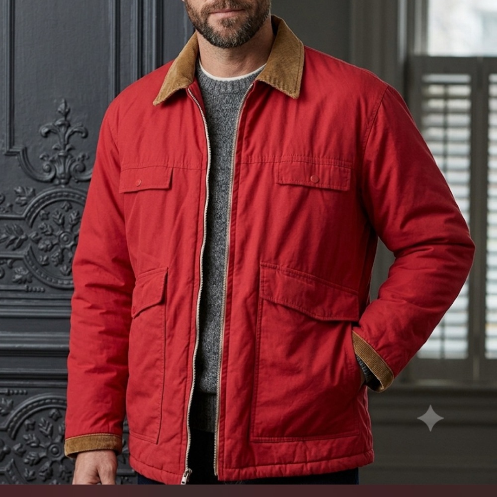Vintage‎ 60s Woolrich Red Canvas Corduroy Trim Duck Hunting Barn Chore Jacket L